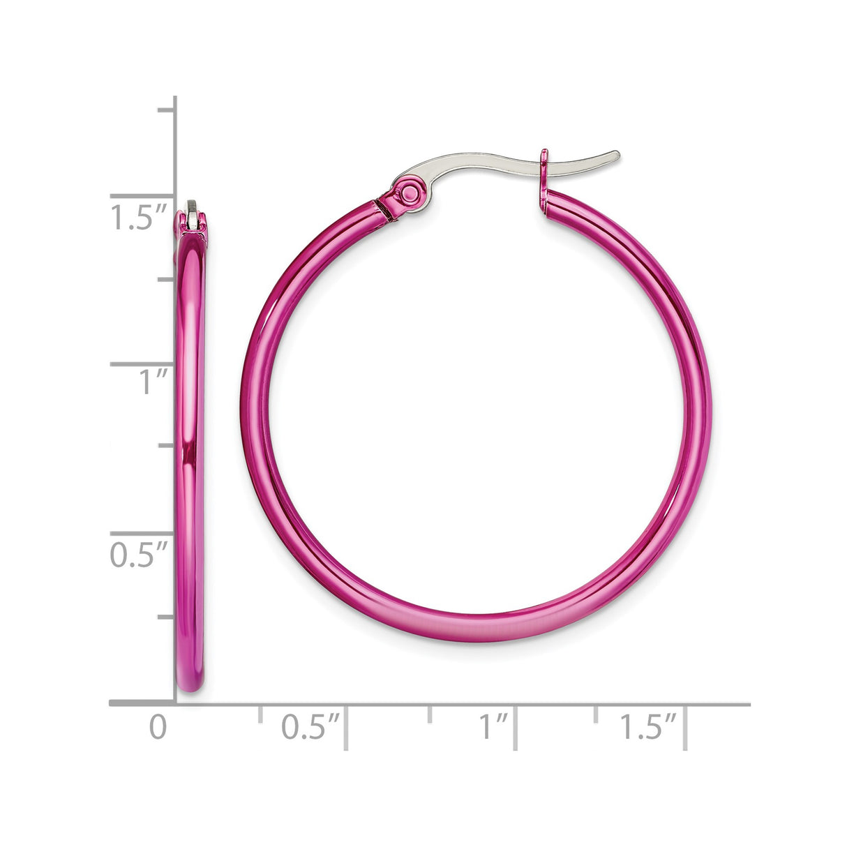 Stainless Steel Hoop Earrings, Vibrant Pink Metal, Polished Finish, Lightweight Minimalist Style