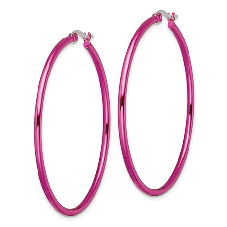 Stainless Steel Hoop Earrings, Large Polished Pink Hoops with Modern Bold Design