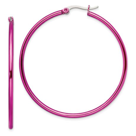 Stainless Steel Hoop Earrings, Large Polished Pink Hoops with Modern Bold Design