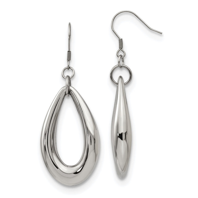 Stainless Steel Teardrop Dangle Earrings with High-Polish Finish, Lightweight Minimalist Design