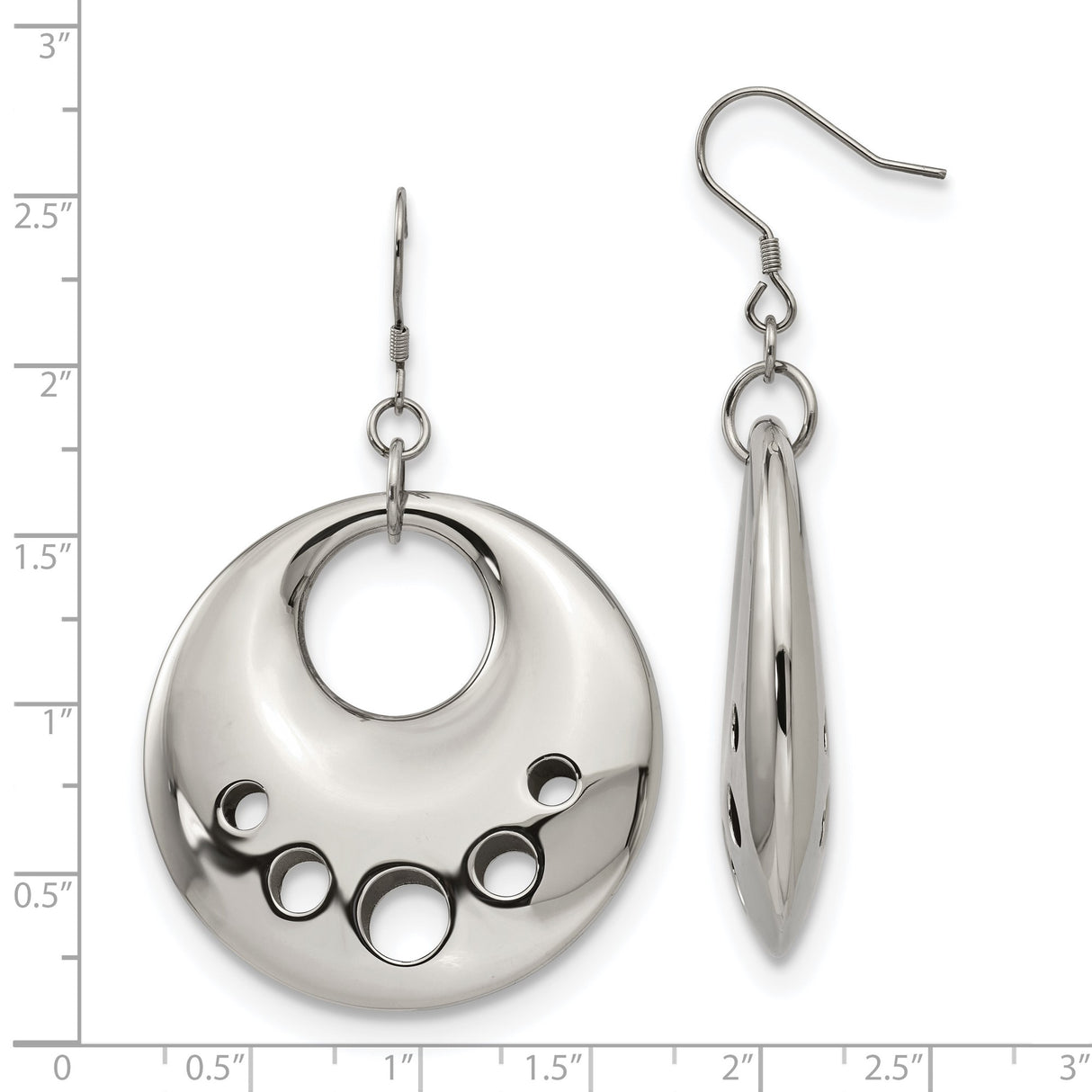 Stainless Steel Dangle Earrings with Circular Cutout Design, Polished Minimalist Style