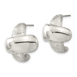 Stainless Steel Hoop Earrings, Polished Finish, Textured Dome, Modern Minimalist Style