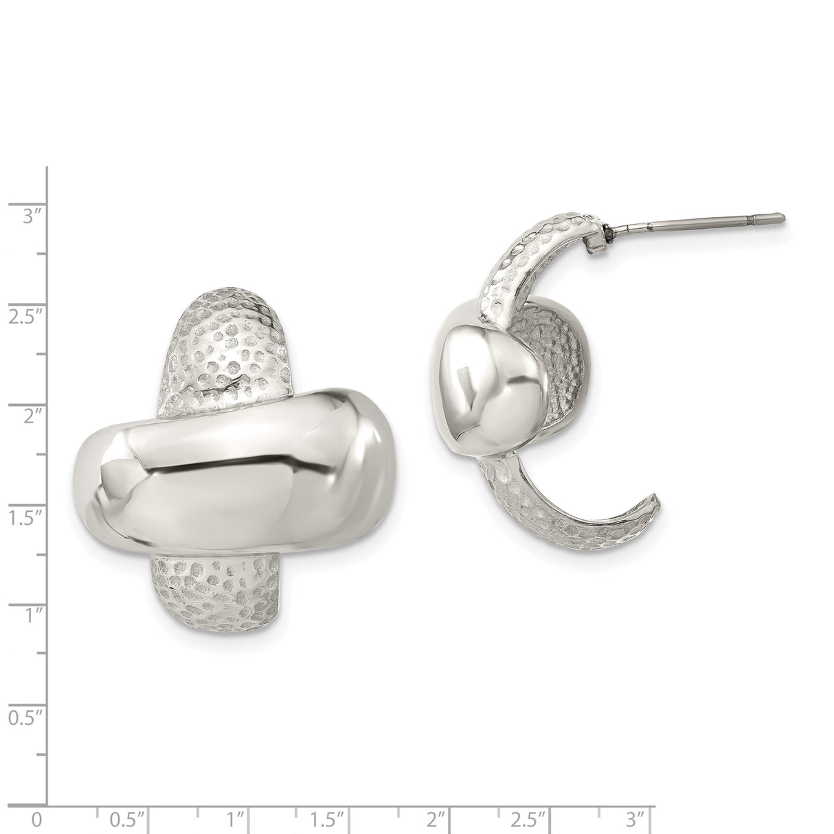 Stainless Steel Hoop Earrings, Polished Finish, Textured Dome, Modern Minimalist Style