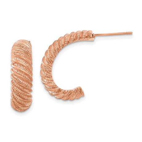 Stainless Steel Twist Hoop Earrings with Rose Gold-Tone Textured Rope Design for Women