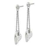 Stainless Steel Dangle Earrings with Crystal Open Heart Pendant, Asymmetrical Romantic Style