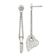 Stainless Steel Dangle Earrings with Crystal Open Heart Pendant, Asymmetrical Romantic Style