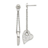 Stainless Steel Dangle Earrings with Crystal Open Heart Pendant, Asymmetrical Romantic Style