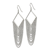Stainless Steel Dangle Earrings with Long Geometric Diamond Frame and Chain Fringe Design