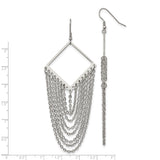 Stainless Steel Dangle Earrings with Long Geometric Diamond Frame and Chain Fringe Design