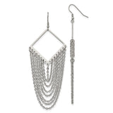 Stainless Steel Dangle Earrings with Long Geometric Diamond Frame and Chain Fringe Design