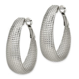 Stainless Steel Hoop Earrings with Textured Mesh Detail and High Polish Finish