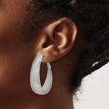 Stainless Steel Hoop Earrings with Textured Mesh Detail and High Polish Finish