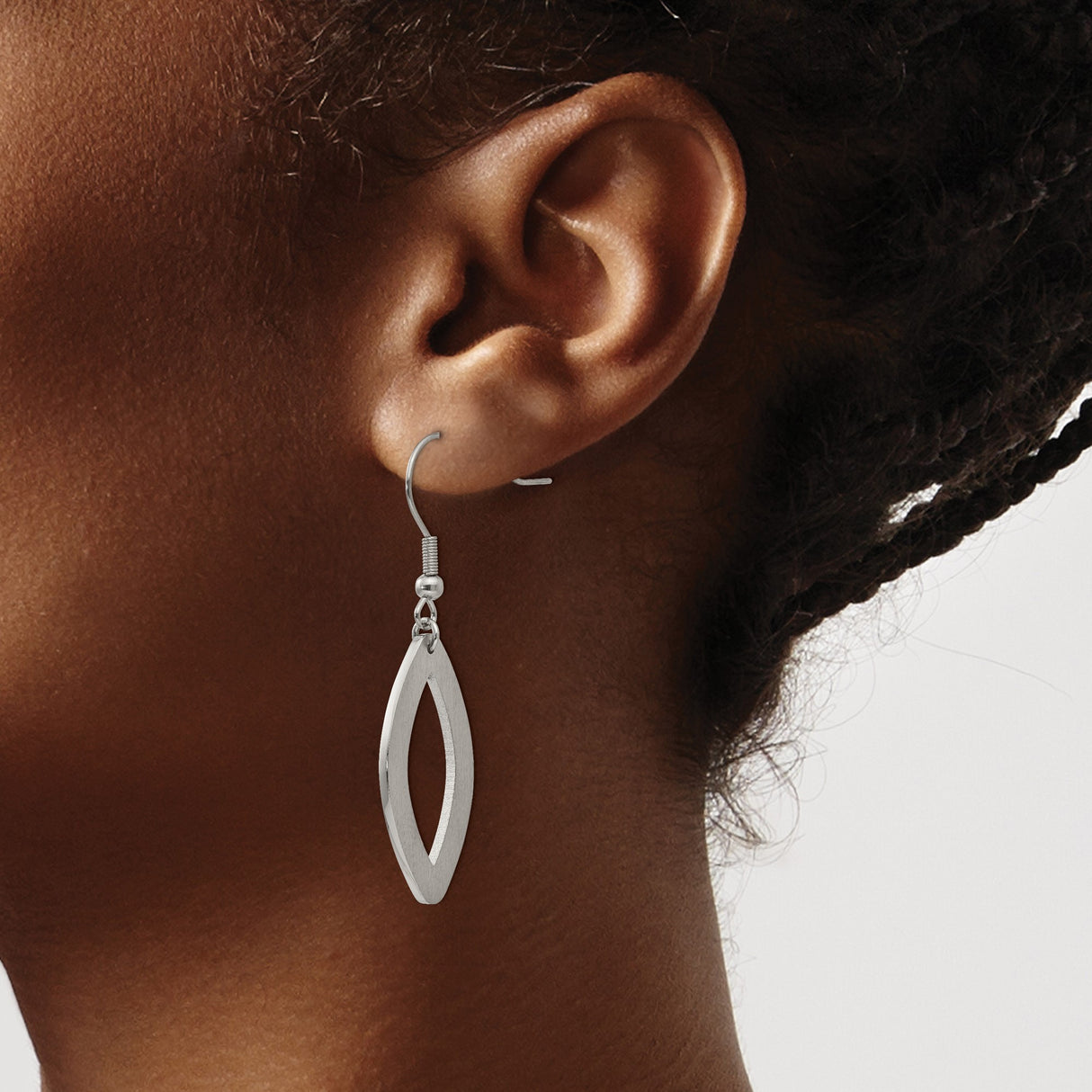 Stainless Steel Dangle Earrings with Marquise Open Design and Ichthys Faith Symbol