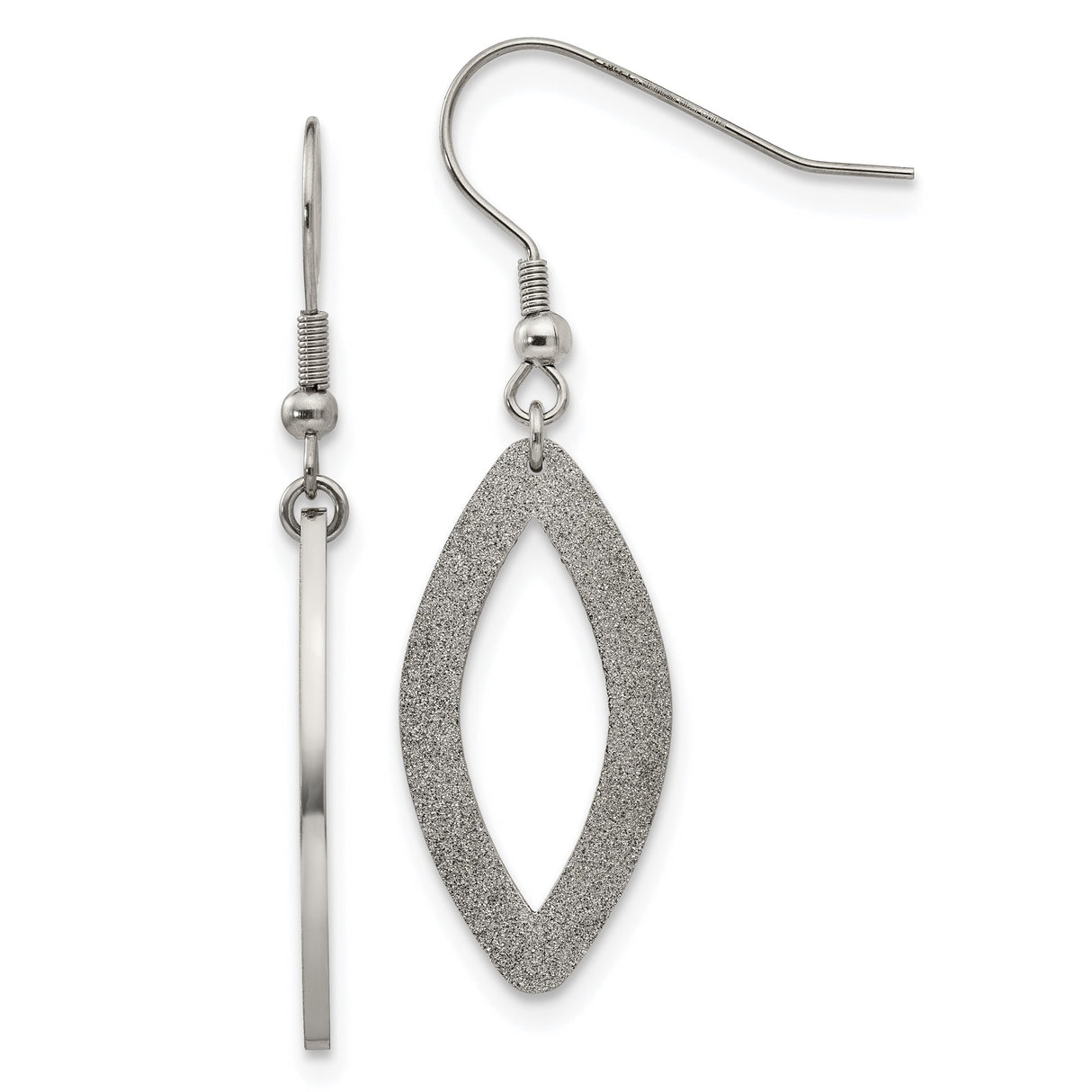 Stainless Steel Dangle Earrings with Marquise Open Design and Ichthys Faith Symbol