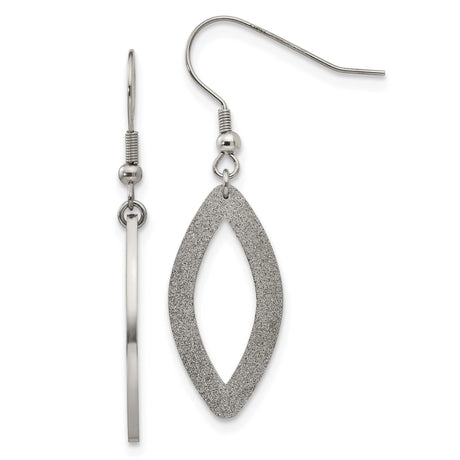 Stainless Steel Dangle Earrings with Marquise Open Design and Ichthys Faith Symbol