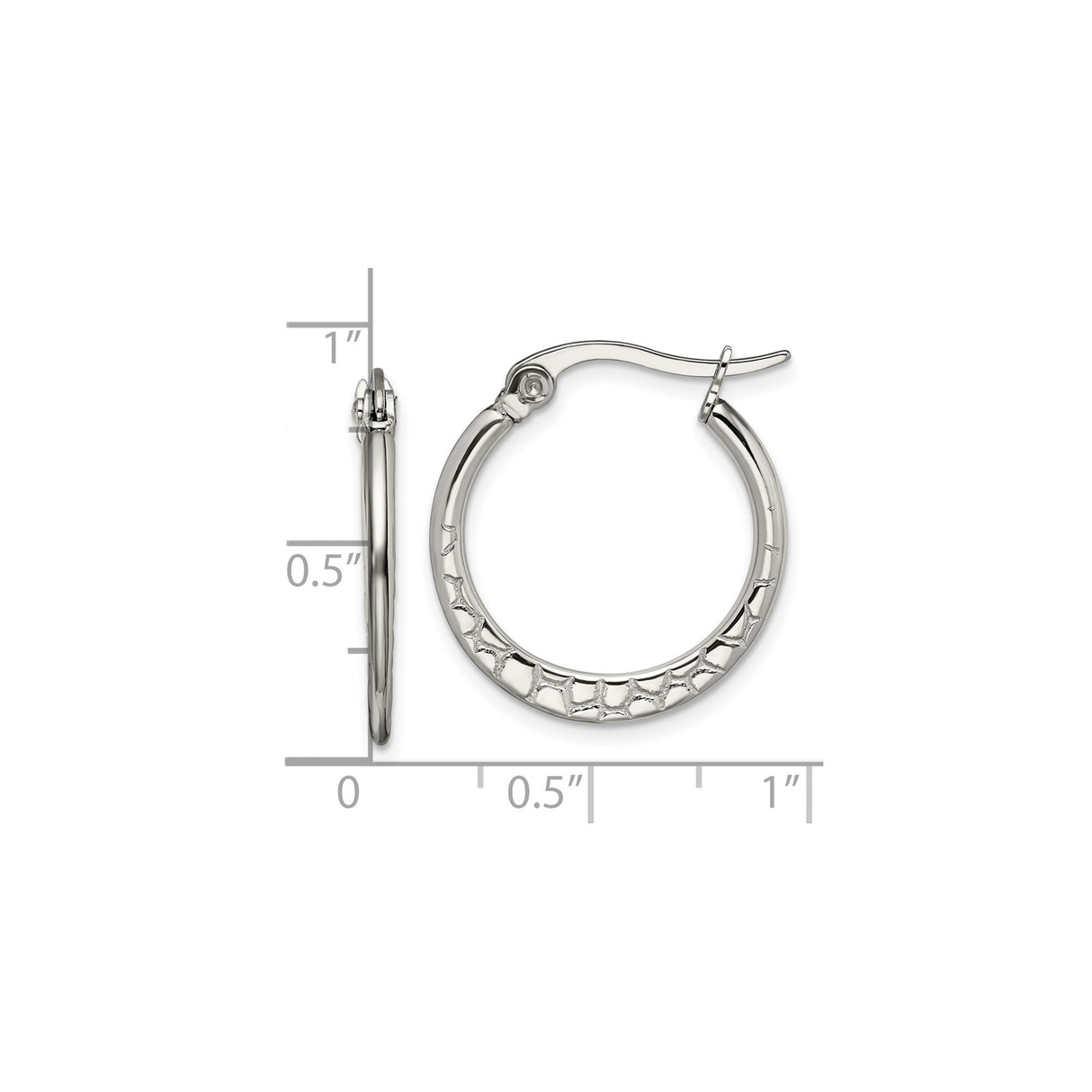Stainless Steel Hoop Earrings with Vine Pattern Engraving, Lightweight Latch-Back Design