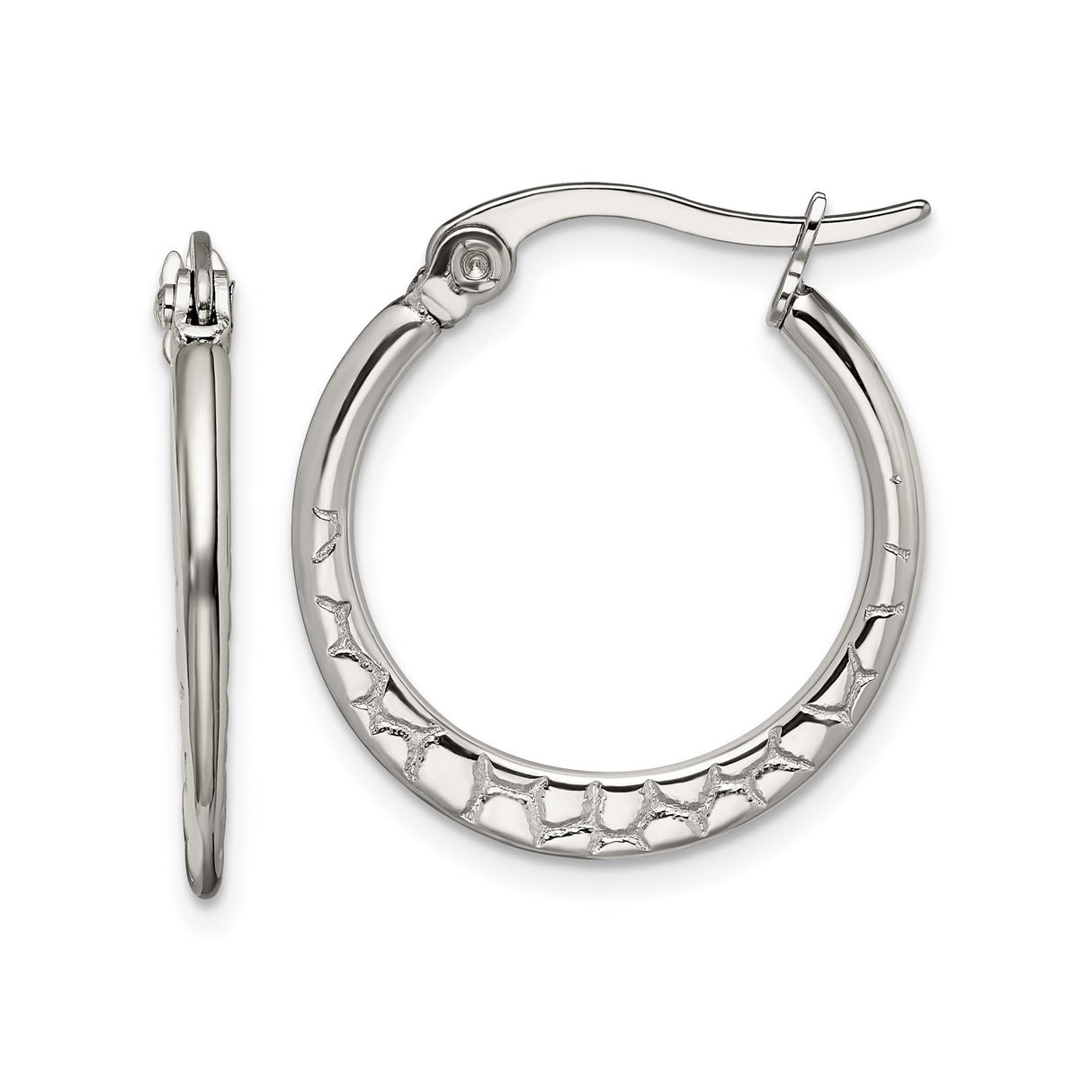 Stainless Steel Hoop Earrings with Vine Pattern Engraving, Lightweight Latch-Back Design