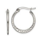 Stainless Steel Hoop Earrings with Vine Pattern Engraving, Lightweight Latch-Back Design