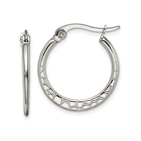 Stainless Steel Hoop Earrings with Vine Pattern Engraving, Lightweight Latch-Back Design