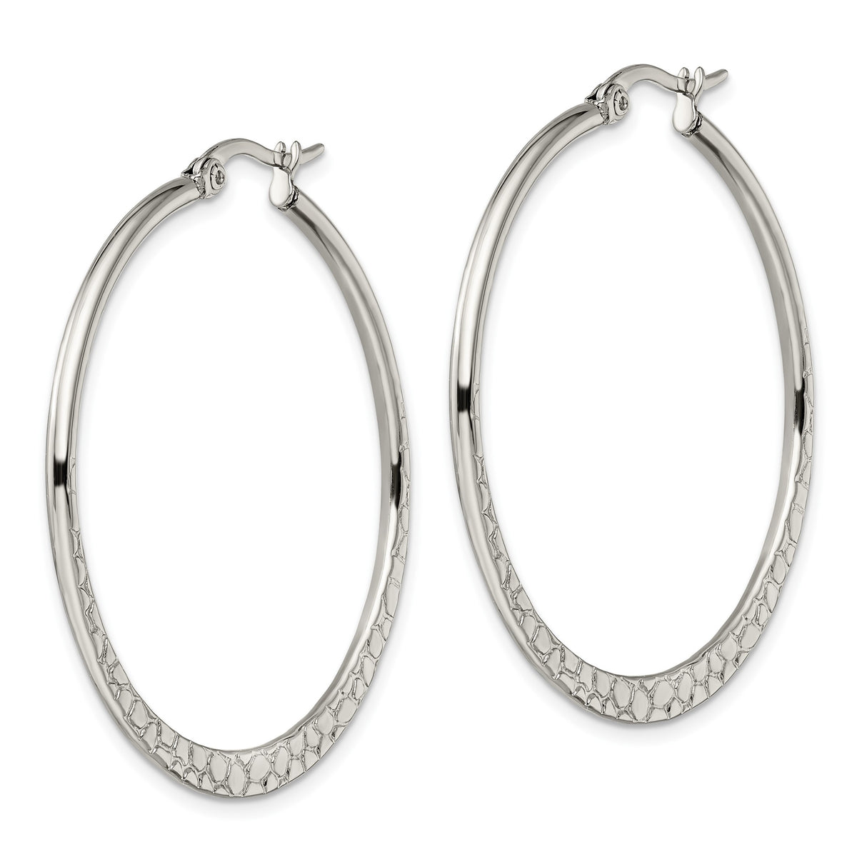 Stainless Steel Hoop Earrings with Hammered Texture and Polished Finish