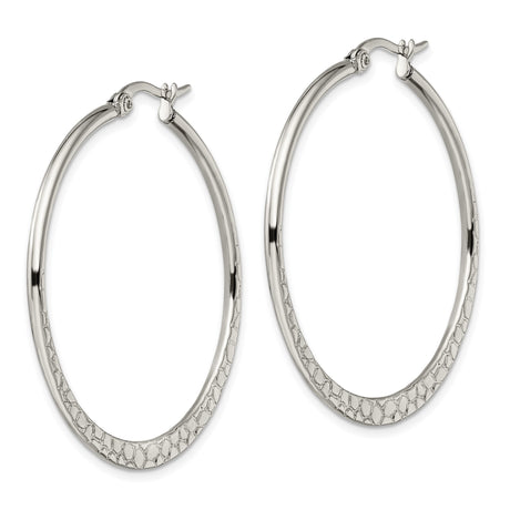 Stainless Steel Hoop Earrings with Hammered Texture and Polished Finish