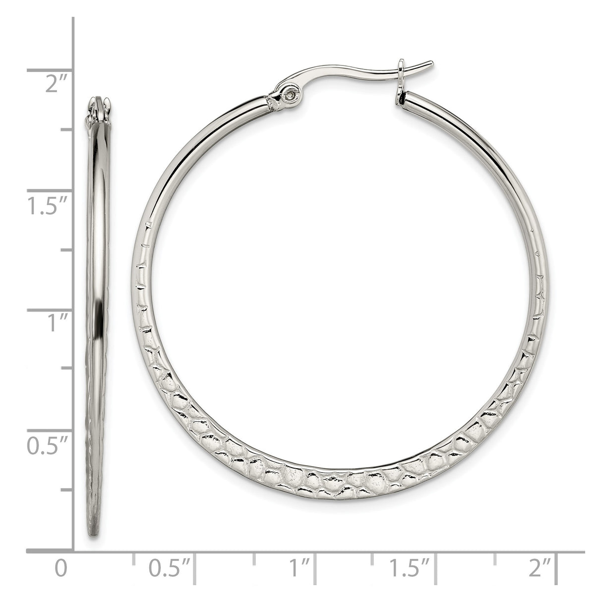 Stainless Steel Hoop Earrings with Hammered Texture and Polished Finish