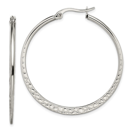 Stainless Steel Hoop Earrings with Hammered Texture and Polished Finish