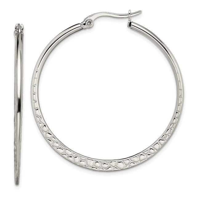 Stainless Steel Hoop Earrings with Hammered Texture and Polished Finish