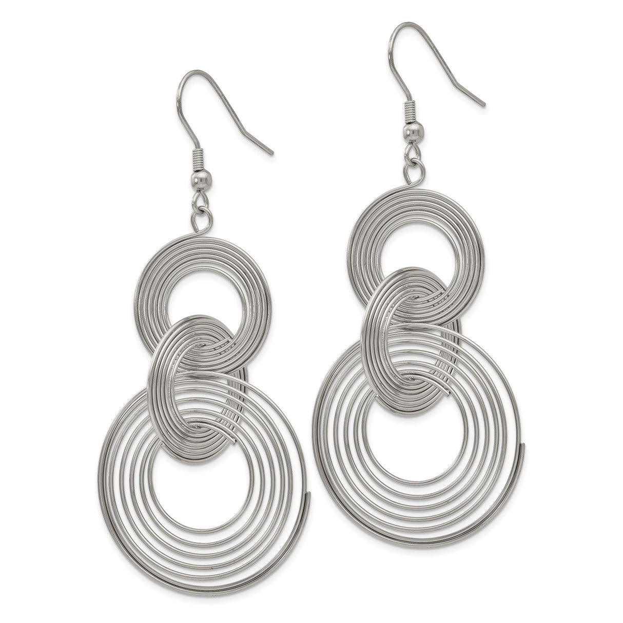 Stainless Steel Dangle Earrings, Double Concentric Circle Wire Design, Geometric Drop Style
