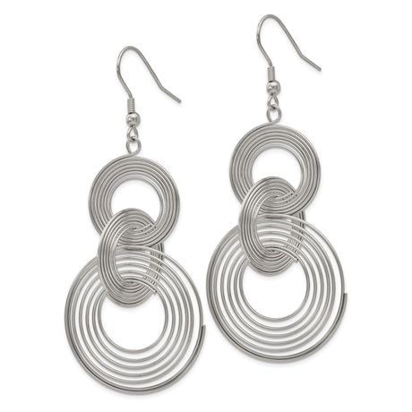 Stainless Steel Dangle Earrings, Double Concentric Circle Wire Design, Geometric Drop Style