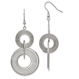 Stainless Steel Dangle Earrings, Double Concentric Circle Wire Design, Geometric Drop Style