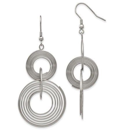Stainless Steel Dangle Earrings, Double Concentric Circle Wire Design, Geometric Drop Style