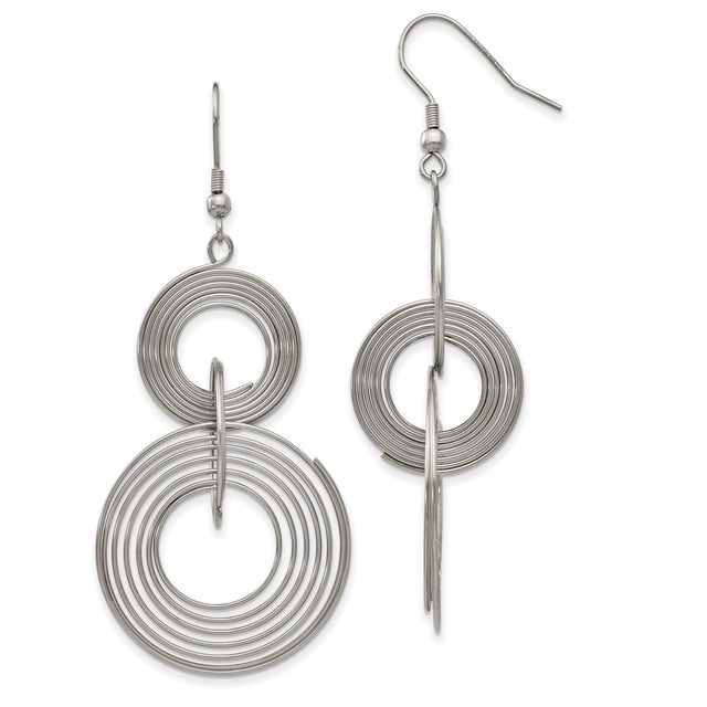 Stainless Steel Dangle Earrings, Double Concentric Circle Wire Design, Geometric Drop Style