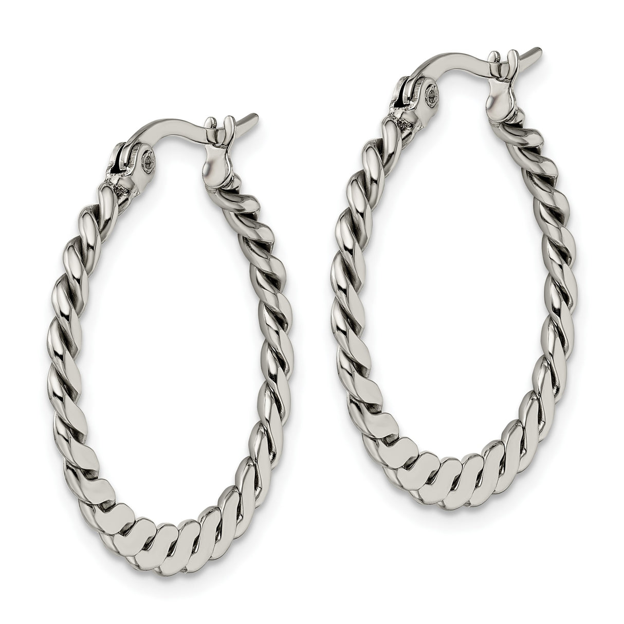 Stainless Steel Hoop Earrings with Twisted Polished Rope Design for Women