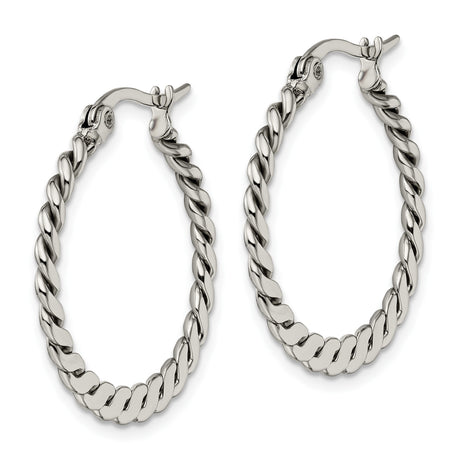 Stainless Steel Hoop Earrings with Twisted Polished Rope Design for Women