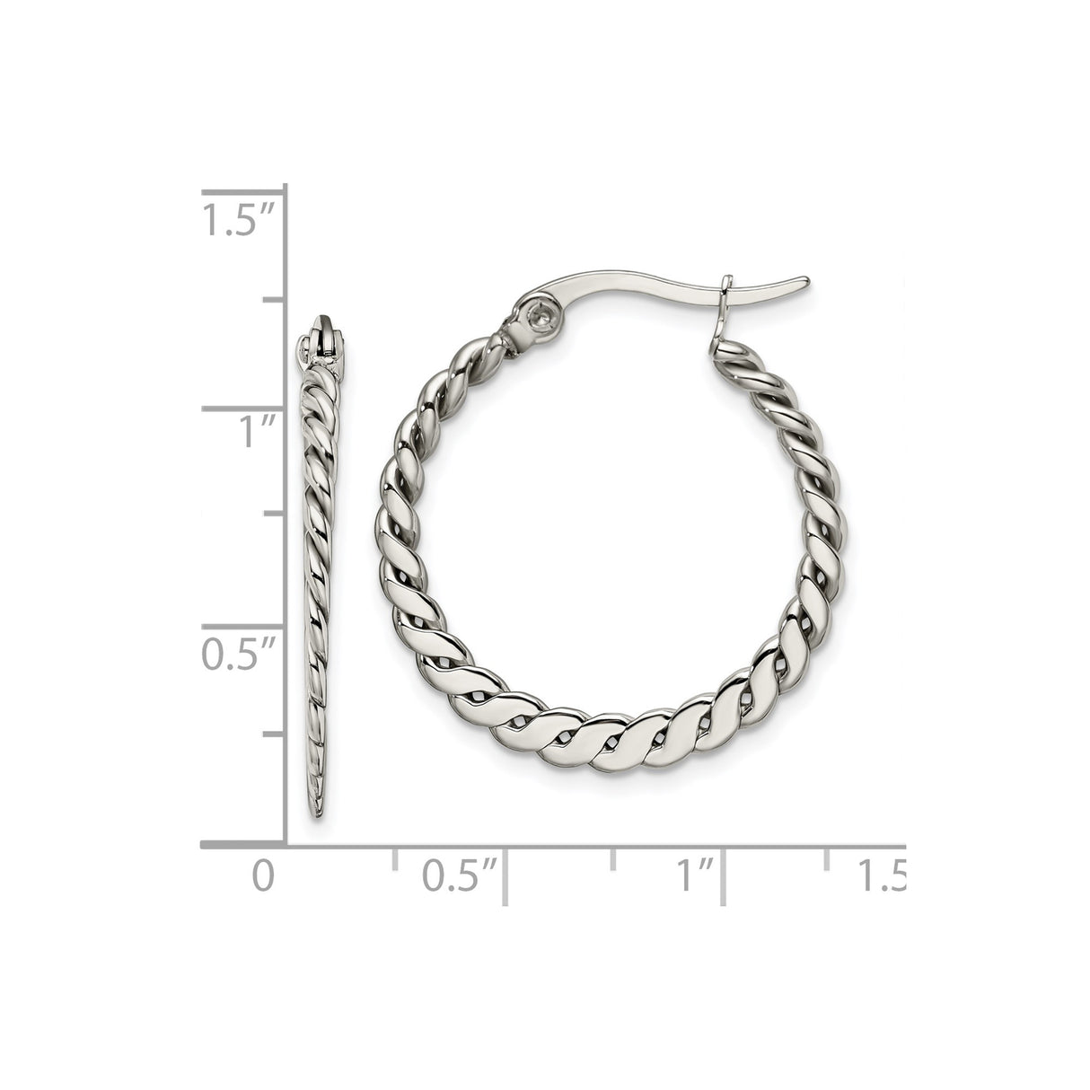 Stainless Steel Hoop Earrings with Twisted Polished Rope Design for Women