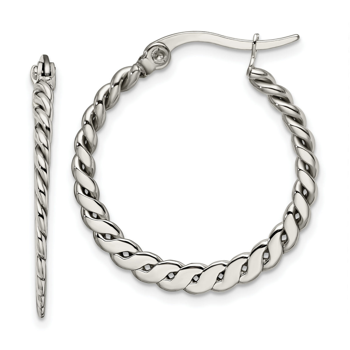 Stainless Steel Hoop Earrings with Twisted Polished Rope Design for Women