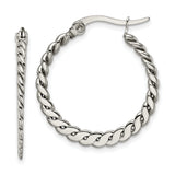 Stainless Steel Hoop Earrings with Twisted Polished Rope Design for Women