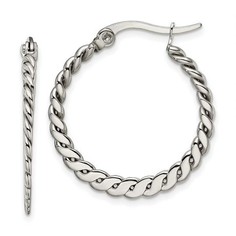 Stainless Steel Hoop Earrings with Twisted Polished Rope Design for Women