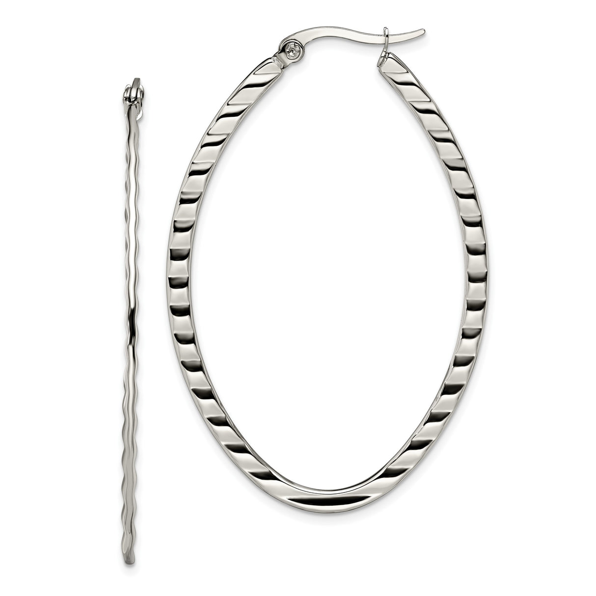 Stainless Steel Oval Hoop Earrings, Twisted Lightweight Modern Minimalist Design