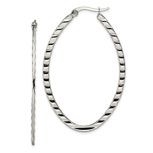 Stainless Steel Oval Hoop Earrings, Twisted Lightweight Modern Minimalist Design