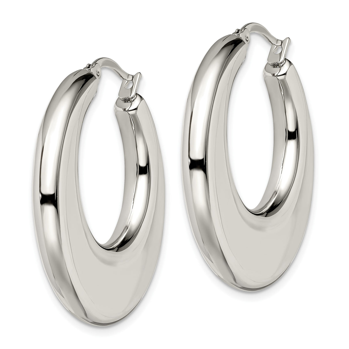 Stainless Steel Hoop Earrings, Wide Crescent Shape with High Polish Finish, Modern Minimalist Design