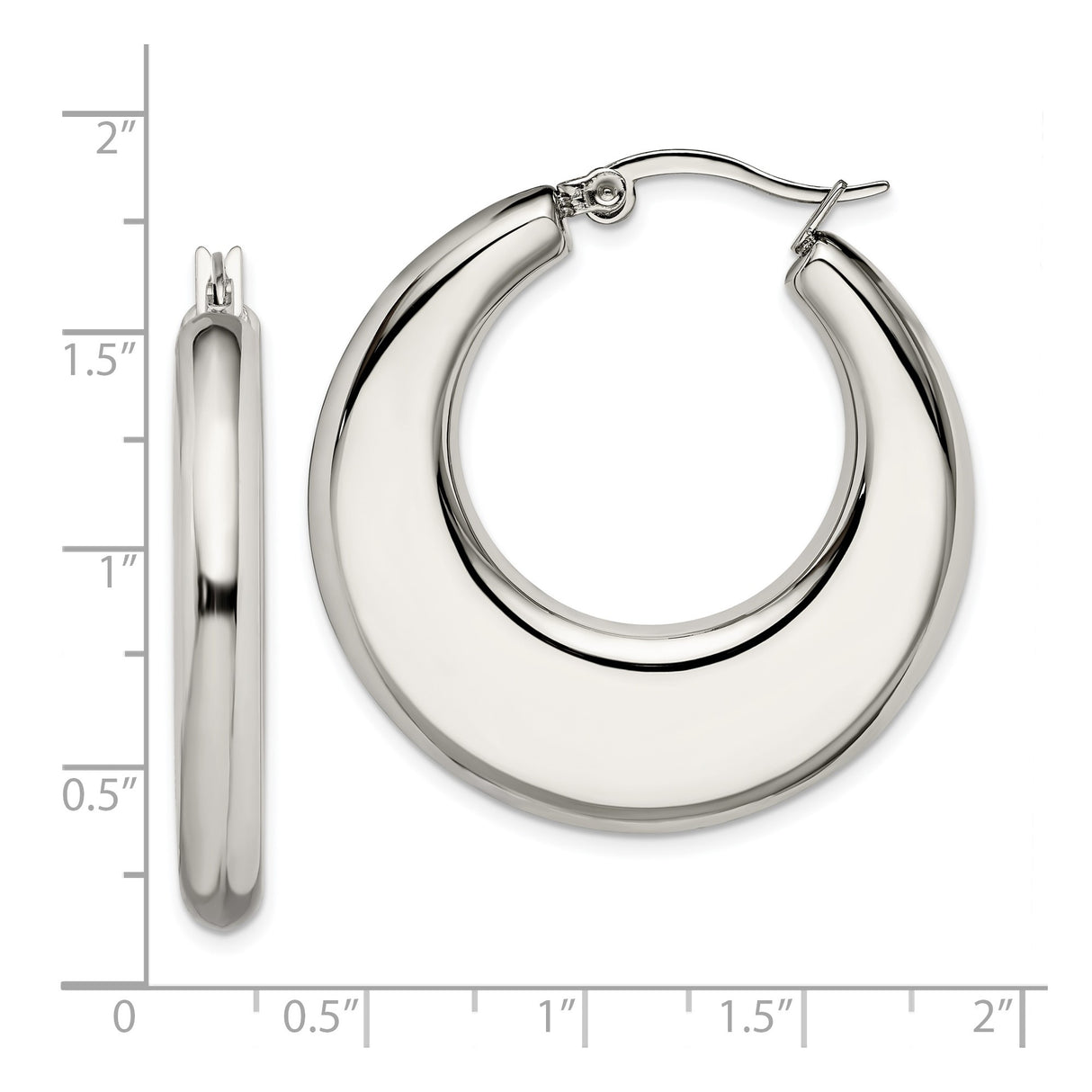 Stainless Steel Hoop Earrings, Wide Crescent Shape with High Polish Finish, Modern Minimalist Design