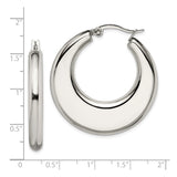 Stainless Steel Hoop Earrings, Wide Crescent Shape with High Polish Finish, Modern Minimalist Design