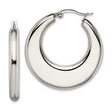 Stainless Steel Hoop Earrings, Wide Crescent Shape with High Polish Finish, Modern Minimalist Design