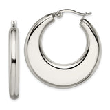 Stainless Steel Hoop Earrings, Wide Crescent Shape with High Polish Finish, Modern Minimalist Design