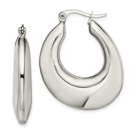 Stainless Steel Hoop Earrings with Teardrop Silhouette and High Polish Finish