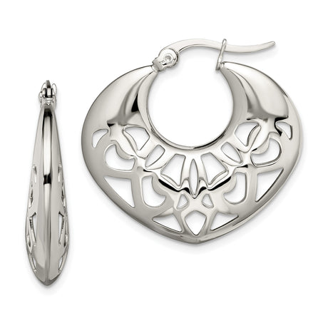 Stainless Steel Hoop Earrings with Mandala Cutout Design, Boho Floral Style for Women