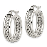 Stainless Steel Hoop Earrings with Braided Rope Design, Polished Finish, Medium Size