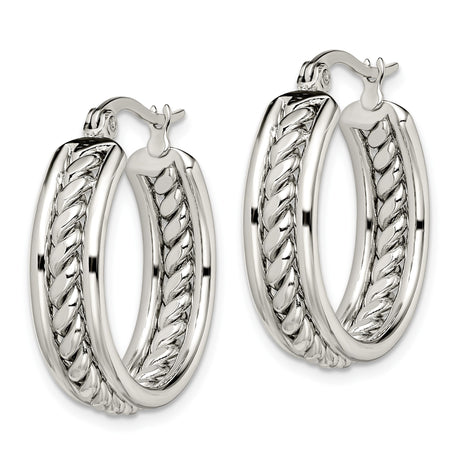 Stainless Steel Hoop Earrings with Braided Rope Design, Polished Finish, Medium Size